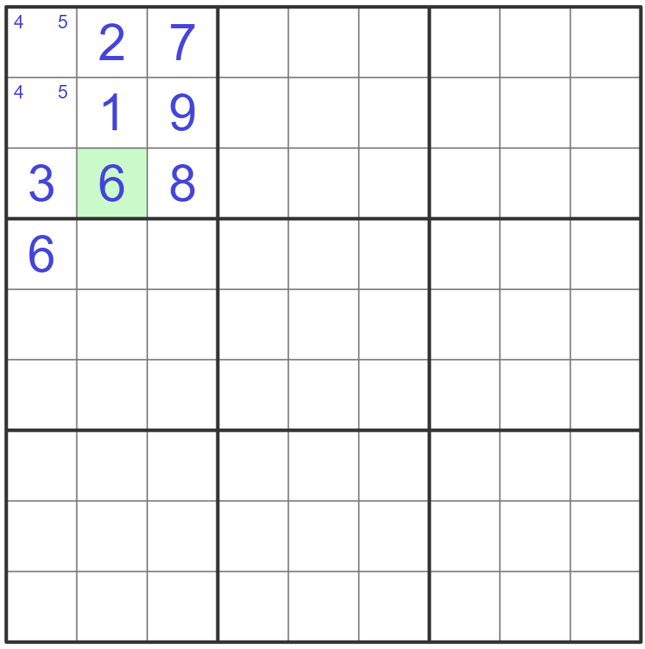 Hidden single example